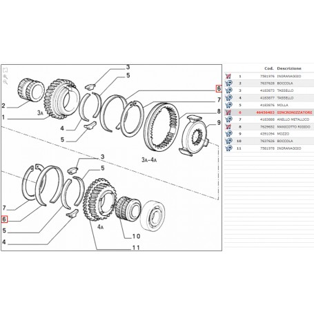 SINCRONIZZATORE CAMBIO 3 - 4 VELOCITA' FIAT - LANCIA ORIGINALE 46456403 CASSA 169/A