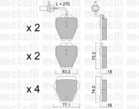 PASTIGLIE FRENO ANTERIORI AUDI A 4 S4 DAL 1997 A6 DISPONIBILI METELLI 22-0774-1